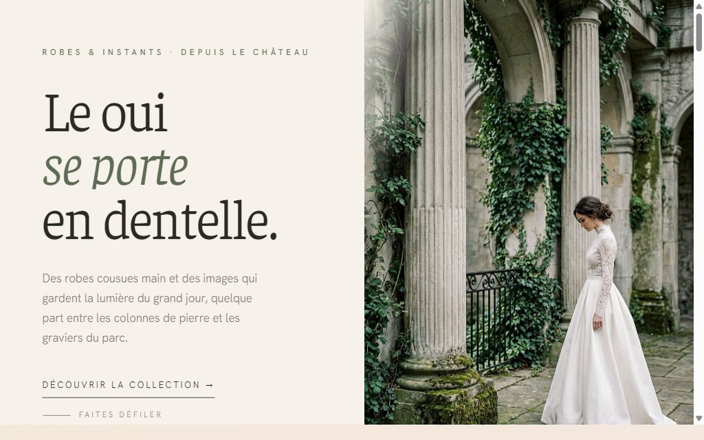 Un détail du site Robes de mariée